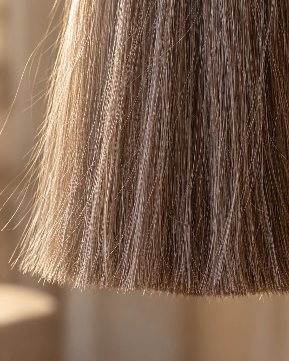 Extreme close-up of blunt-cut hair ends showing individual strands ending at a clean, defined hemline that maximises perimeter density